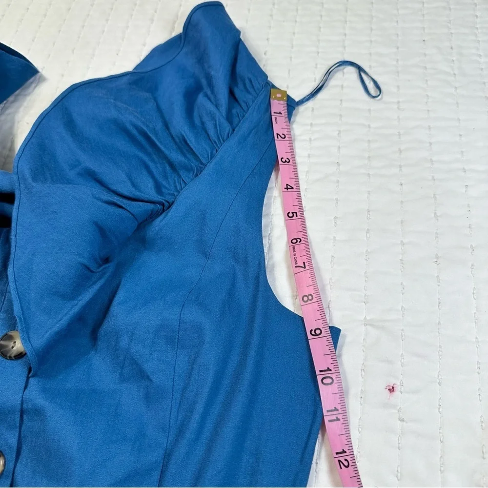 ANTONIO MELANI Ember Linen  Blue Button-Front Midi Dress - Picture 12 of 12